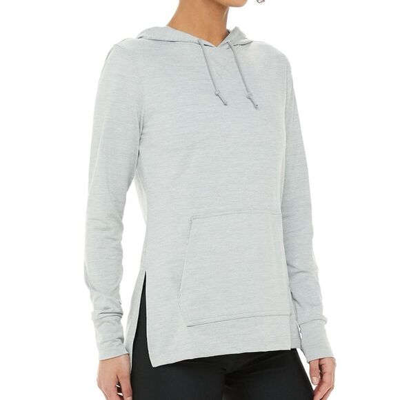 Nike Light Gray/Silver Yoga Tunic Hoodie with Pockets and Thumbholes Size Small - Picture 1 of 11